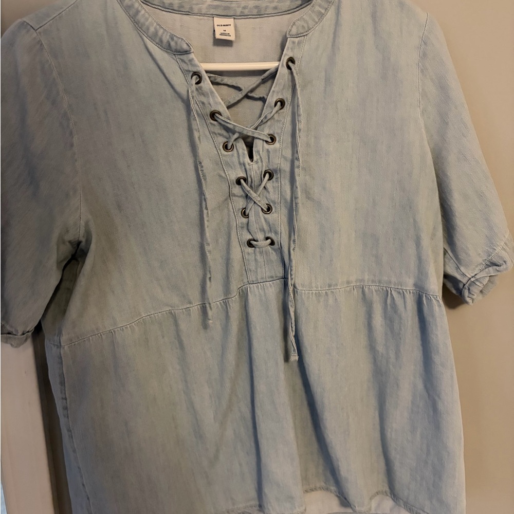 Old navy chambray Lace-Up Women's Top - Picture 2 of 5